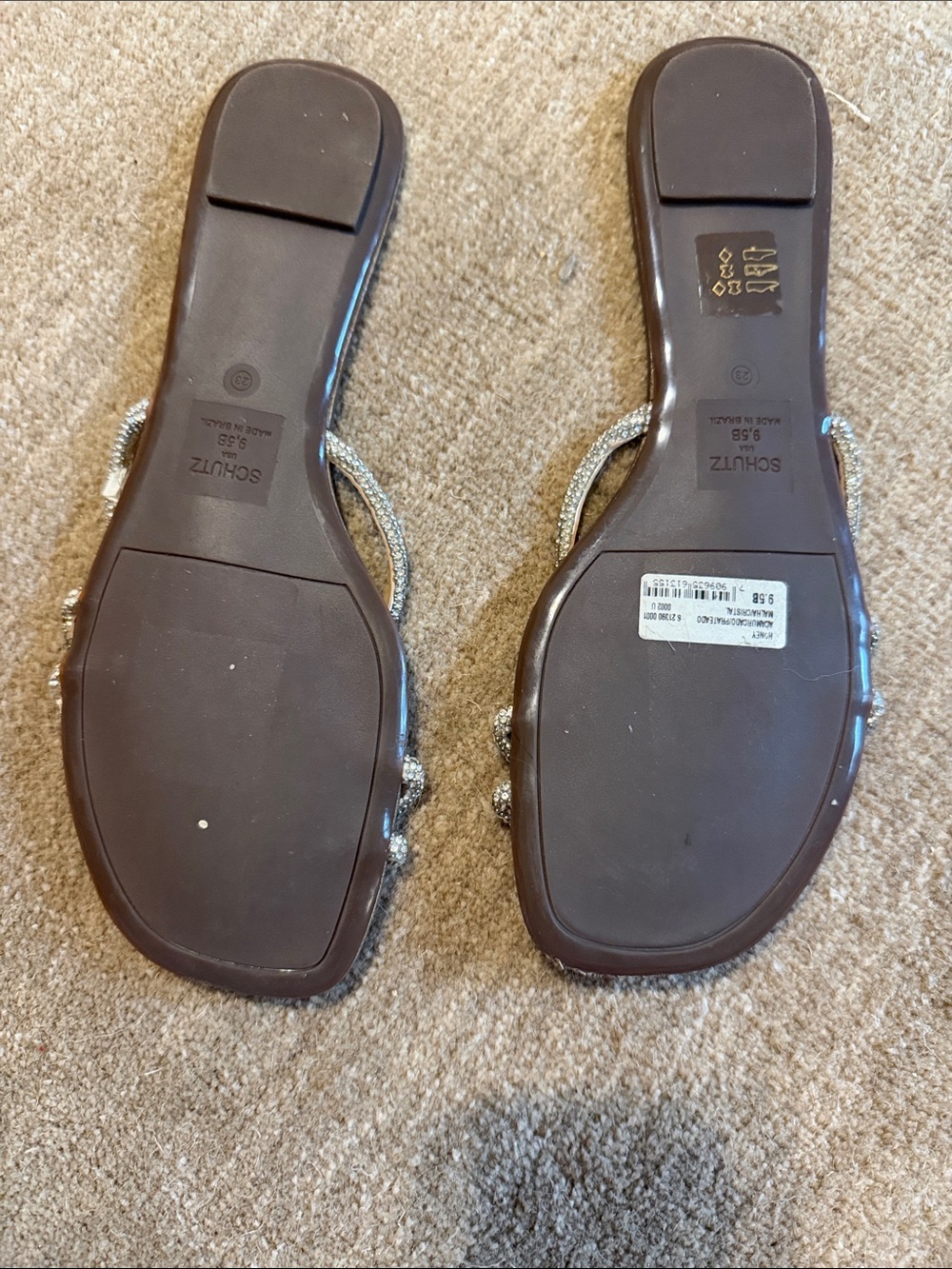 SCHUTZ Silver Rhinestone Knot Slide Sandals - Tan Footbed - Picture 2 of 2